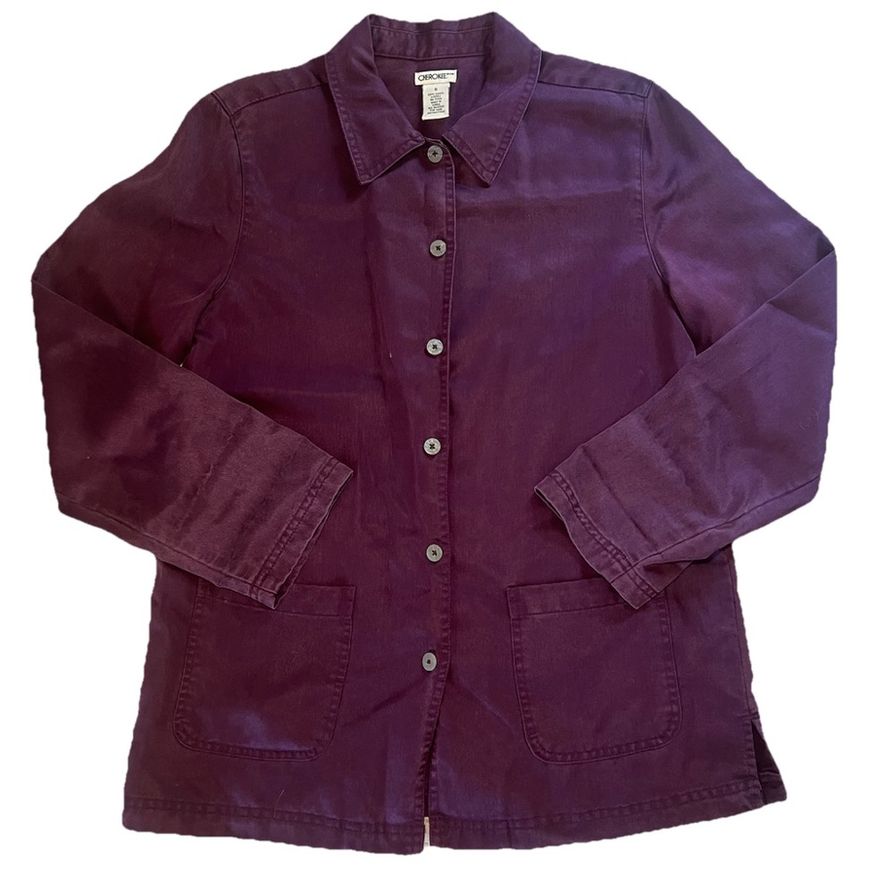 Vintage 90s Cherokee Oversized Button‎ Up Womens Small Pockets Maroon Artsy Boho